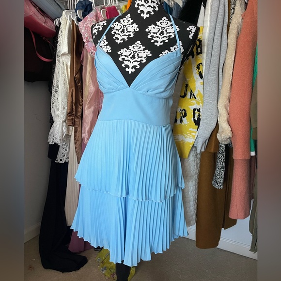 Hello Molly Dresses & Skirts - Hello Molly Light Blue Pleated Tiered Halter Mini Dress